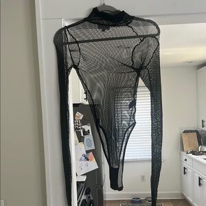 Black Mesh Long Sleeve Bodysuit